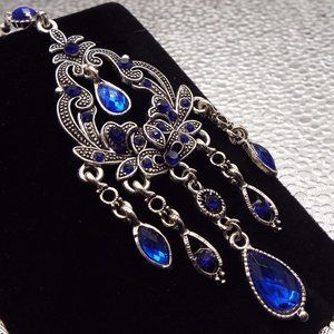MAKE AN ENTRANCE! FAUX SAPPHIRE RHINESTONES MASSIVE LONG EARRINGS 30